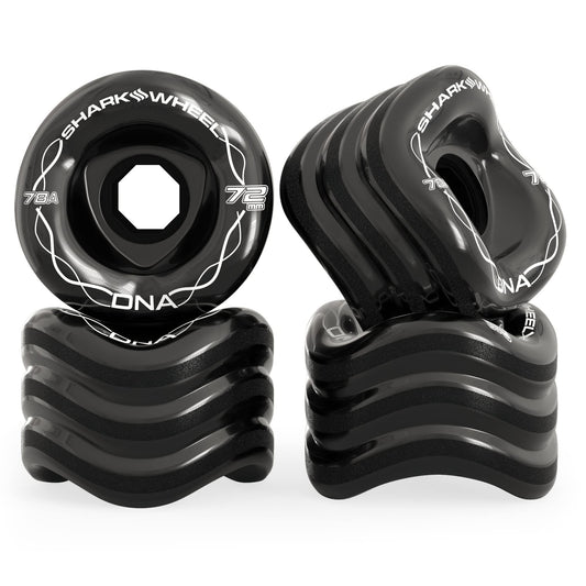 Shark Wheel 72mm 78a Longboard Cruising Wheels, DNA Formula, Set of 4 Wheels (Black, 72mm)