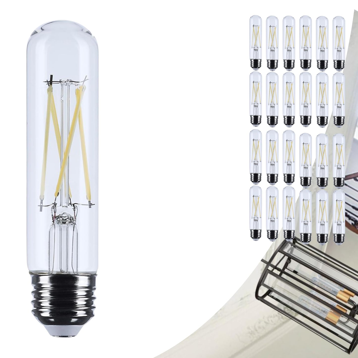 Satco 8W T10 LED Light Bulb 3500K Neutral White 800 Lumens Clear 300 Degree Beam E26 Medium Base 92 CRI Dimmable Wet Rated IP65 Enclosed Fixture Rated 120V S12525 (24 Pack)