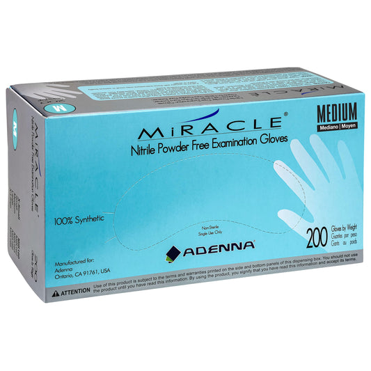 Adenna Miracle 4 mil Powder-Free Nitrile Exam Gloves, Medical Grade, Blue, Medium, Box of 200