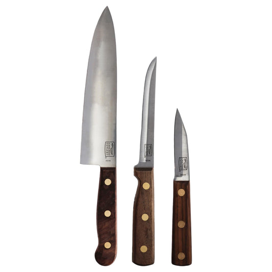 Chicago Cutlery B42 Walnut Tradition 3pc Parer, Utility and Chef Knife Set