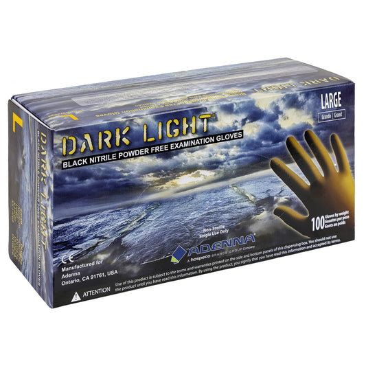 Adenna Dark Light 9 mil Nitrile Powder Free Exam Gloves (Black), Large - Box of 100 (DLG676)