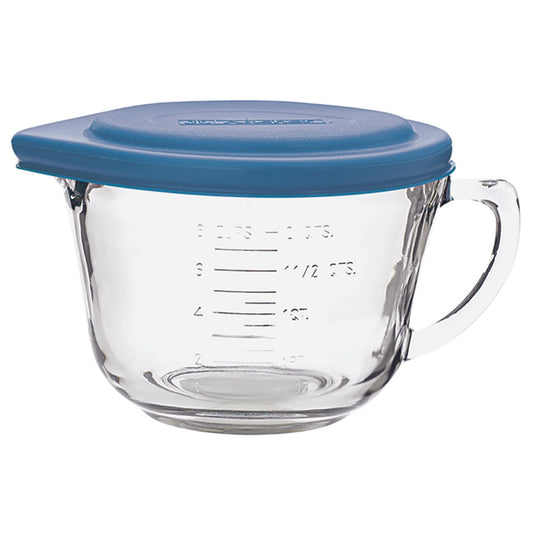 Anchor Hocking Batter Bowl, 2 Quart Glass Mixing Bowl with Blue Lid