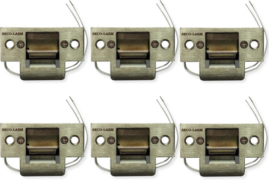 Seco-Larm SD-991A-D1Q Pack of 6 Mini No-Cut Electric Door Strikes; Indoor Use, Converts Cylindrical Lock Sets Into an Electronic Access-Controlled Locking System, Stainless Steel Keeper