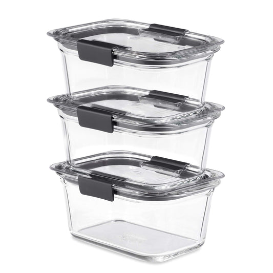 Rubbermaid Brilliance Glass Storage 4.7-Cup Food Containers with Lids Set of 3 Clear