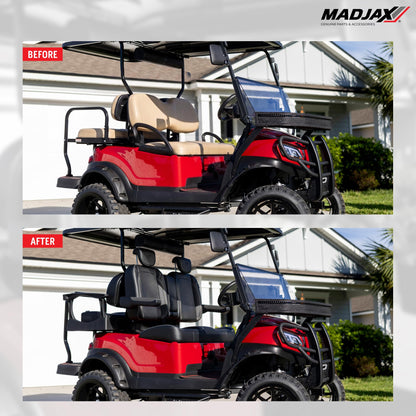 MadJax Commander Front Seat Back with Armrests & Storage Console, Rear Seat Back and Bottom Cushion Assemblies & G250 Steel Rear Seat Kit Compatible with MadJax XSeries X2 Golf Cart, Black