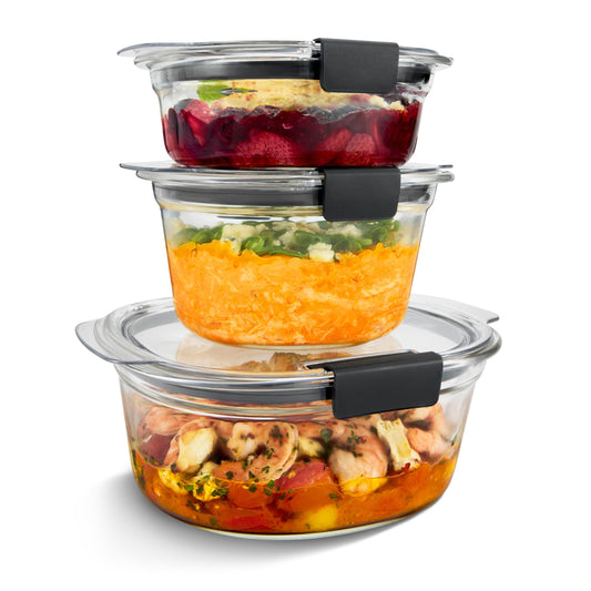 Rubbermaid Brilliance? Glass Round Leak-Proof 6-Piece Set Food Storage Containers, Food Containers with Lids, Meal Prep Containers