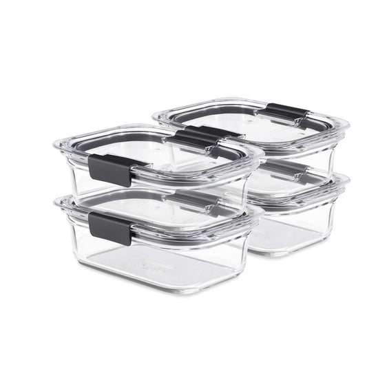 Rubbermaid Brilliance Glass Food Storage Containers, 3.2 Cup, Set of 4, BPA-Free, Leak-Proof, Clear