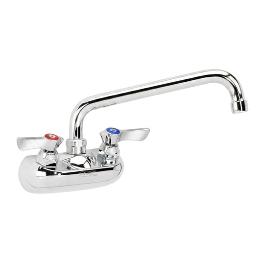 Krowne 10-410L Wall Mount Kitchen Faucet, 4" Center Mount, 10" Swing Spout, 1/2" NPS Inlets, Chrome Finish, Silver Series, NSF Certified, 10" L x 8" D, Commercial Sink Faucet