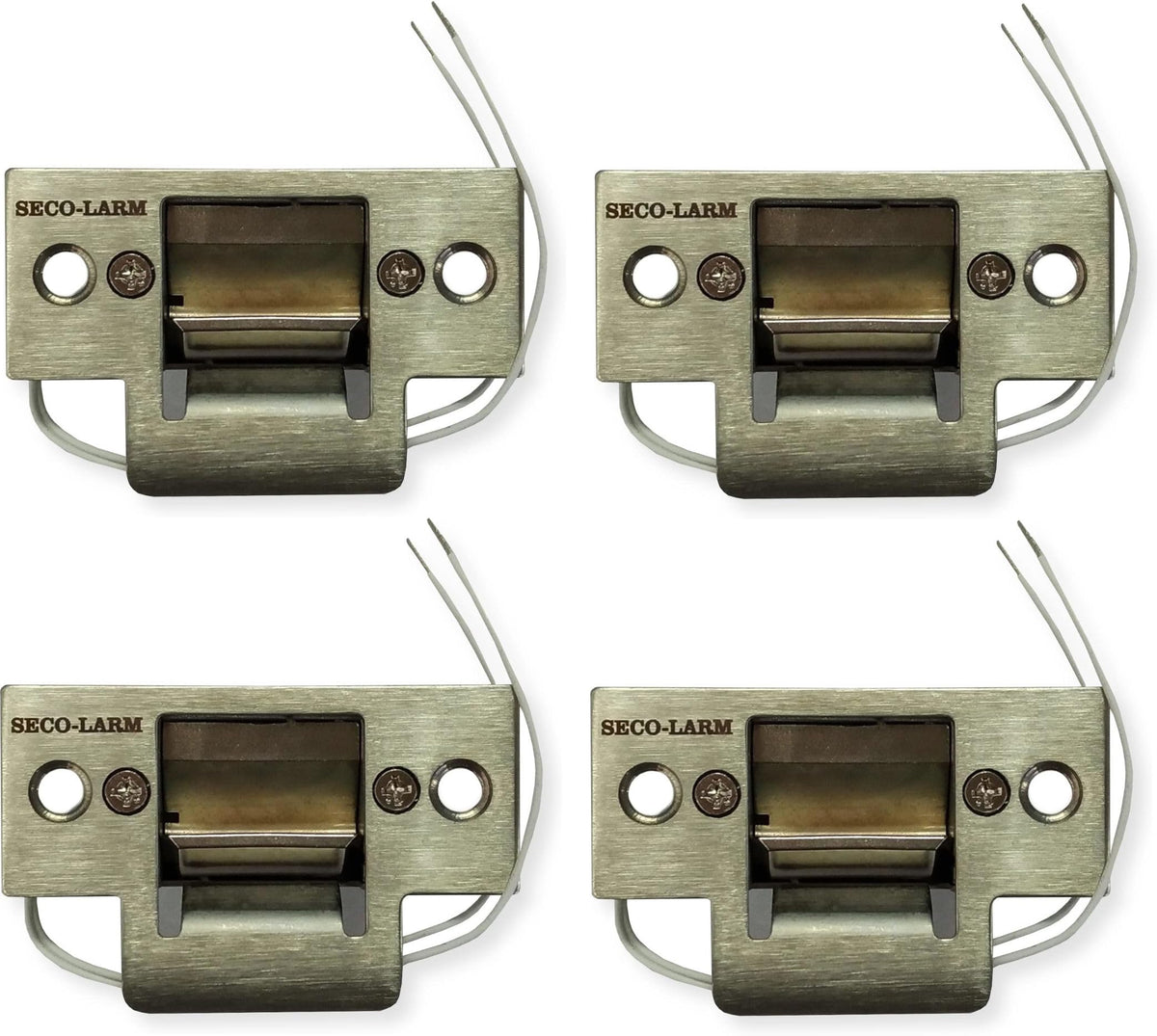 Seco-Larm SD-991A-D1Q Pack of 4 Mini No-Cut Electric Door Strikes; Indoor Use, Converts Cylindrical Lock Sets Into an Electronic Access-Controlled Locking System, Stainless Steel Keeper