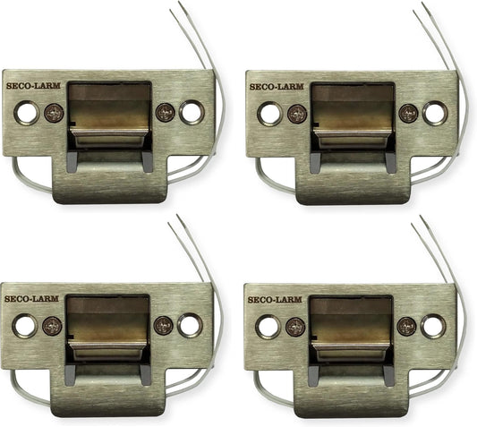 Seco-Larm SD-991A-D1Q Pack of 4 Mini No-Cut Electric Door Strikes; Indoor Use, Converts Cylindrical Lock Sets Into an Electronic Access-Controlled Locking System, Stainless Steel Keeper