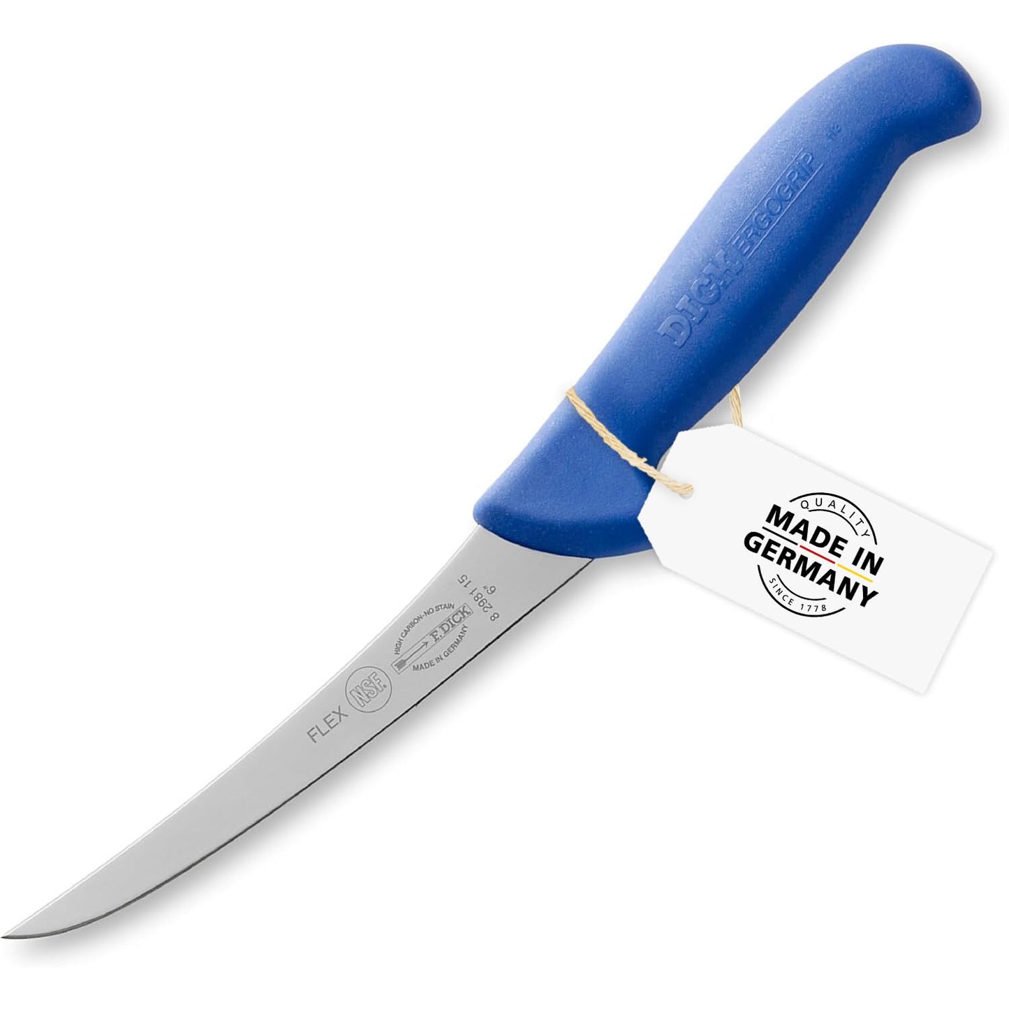 F. DICK – ErgoGrip Boning Knife Flex - Butcher knife with 5.9" curved blade & 56 HRC - Ideal for processing meat - NSF Certified - Stainless steel - Ultra sharp - Ergonomic handle - Made in Germany