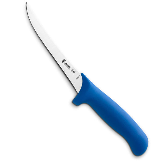 Jero Pro4 Series 6 Inch Curved Semi-Flex Boning Knife - Professional Boning Knife - Sandvik High-Carbon Stainless Steel Blade - Ergogrip Super-Polymer Handle - Made In Portugal- Blue Handle