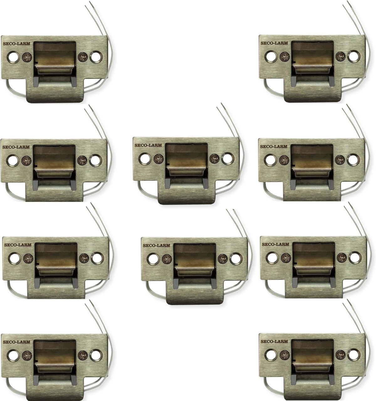 Seco-Larm SD-991A-D1Q Pack of 10 Mini No-Cut Electric Door Strikes; Indoor Use, Converts Cylindrical Lock Sets Into an Electronic Access-Controlled Locking System, Stainless Steel Keeper