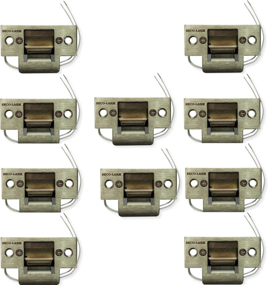 Seco-Larm SD-991A-D1Q Pack of 10 Mini No-Cut Electric Door Strikes; Indoor Use, Converts Cylindrical Lock Sets Into an Electronic Access-Controlled Locking System, Stainless Steel Keeper