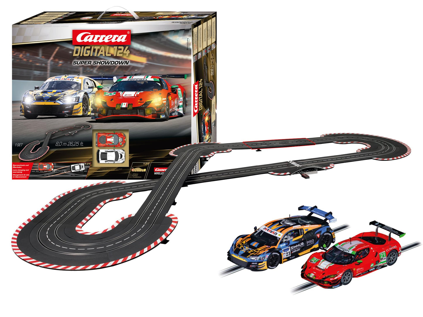 Carrera 23639 Digital 124 Super Showdown Slot Car Race Track Set, 1:24 Scale, 26.25-Feet Long, Includes Wireless Controllers