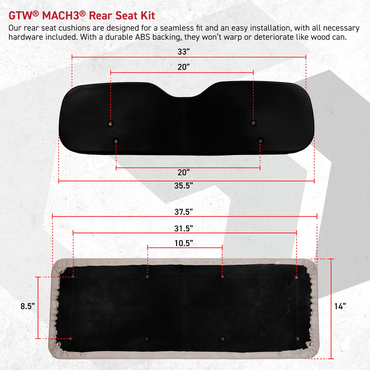 GTW MACH3 Golf Cart Rear Seat Kit with Steel Frame, Sandstone Cushions