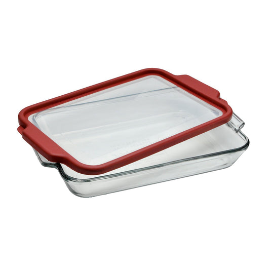 Anchor Hocking 3-quart Glass Baking Dish with Airtight TrueFit Lid, Cherry Red, Set of 1