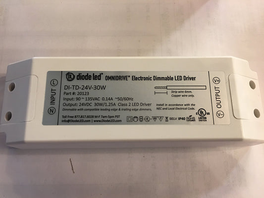 Diode LED DI-TD-24V-30W Dimmable Electronic Driver 120 Volt AC Input 24 Volt DC Output 30 Watt Output Omnidrive