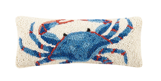 Peking Handicraft 30TG446C05OB Blown Filled Hook Throw Pillow, 12-inch Length, Wool and Cotton (Blue Crab)